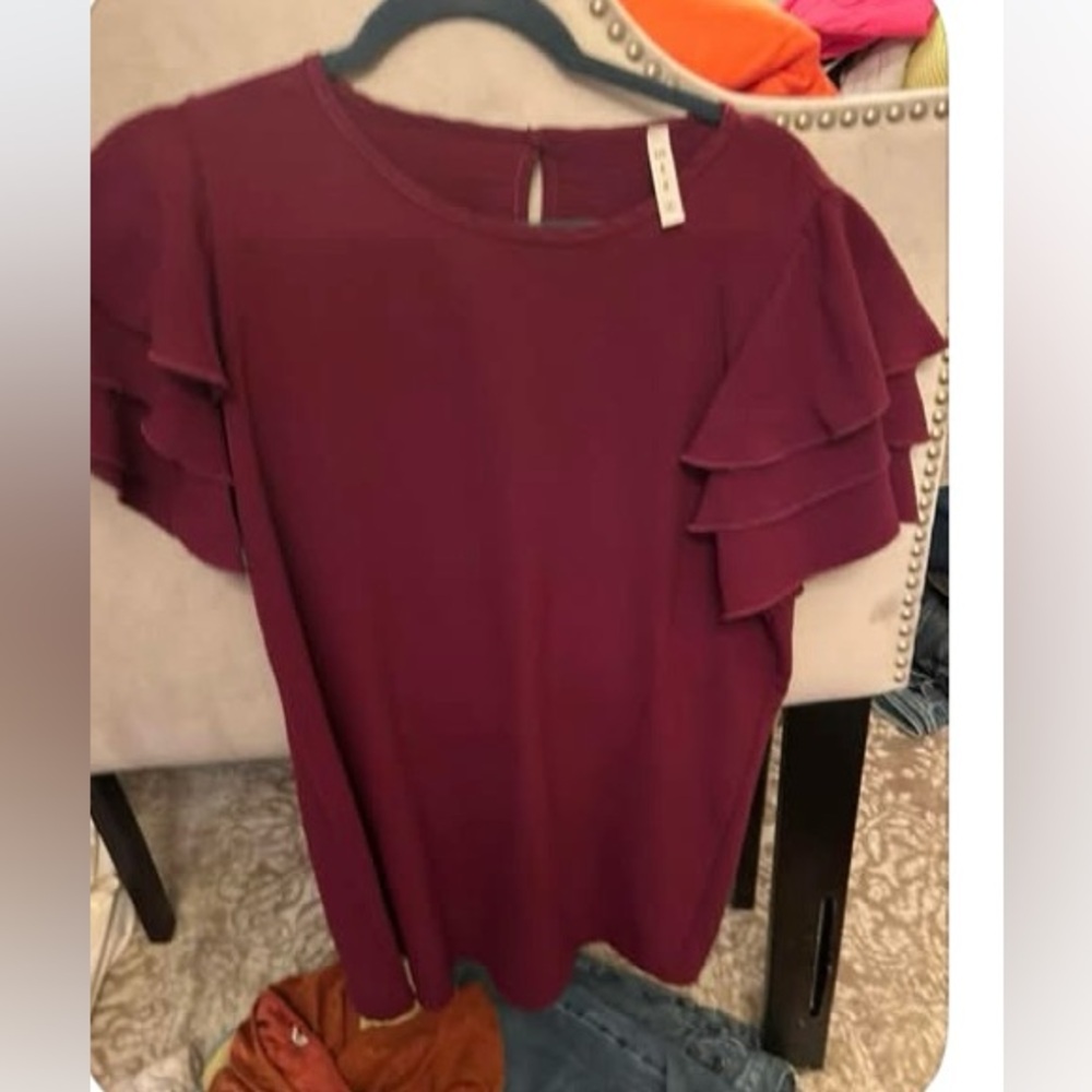 Ruffled Sleeve Burgundy Blouse